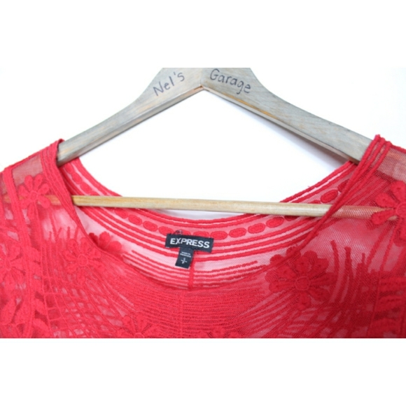 Express Red Coachella Lace Short Sleeve Top Small - Picture 3 of 6